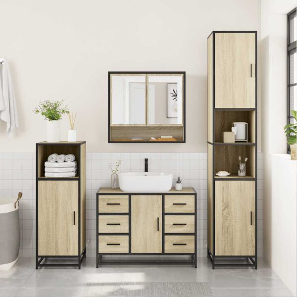 vidaXL Set Mobili da Bagno 2 pz Rovere Sonoma in Legno Multistrato