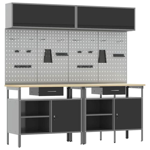 vidaXL Set banco da lavoro 8 pcs Nero 200 x 55 x 200 cm Acciaio