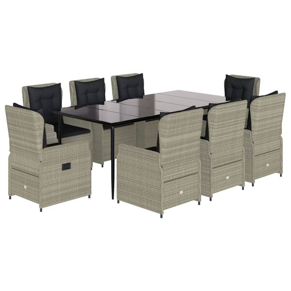 vidaXL Set Pranzo da Giardino 9pz con Cuscini Grigio Chiaro Polyrattan