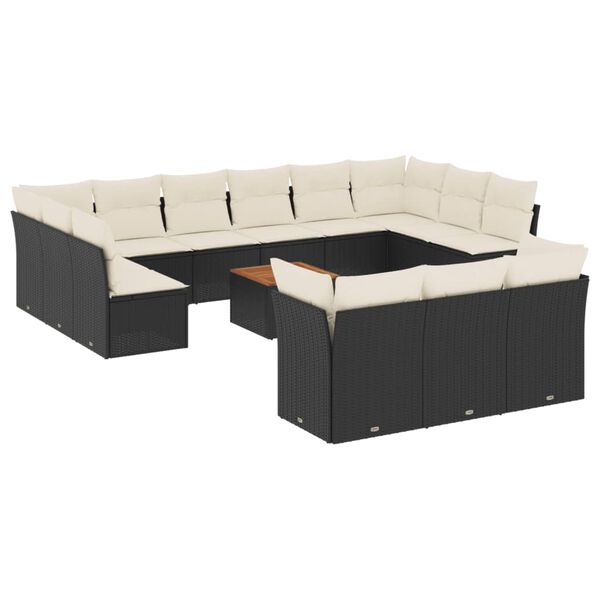 vidaXL Set Divani da Giardino 14pz con Cuscini in Polyrattan Nero