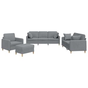 vidaXL Set Divani 4 pz con Cuscini Grigio Chiaro in Tessuto