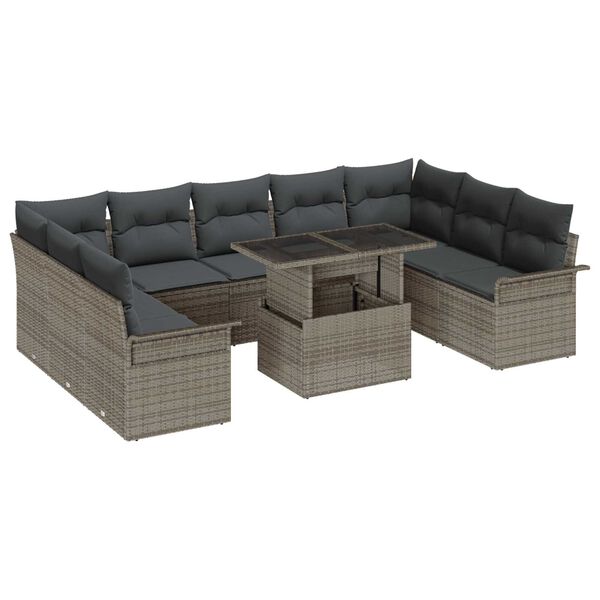 vidaXL Set Divano da Giardino 10 pcs Grigio Rattan in Polipropilene
