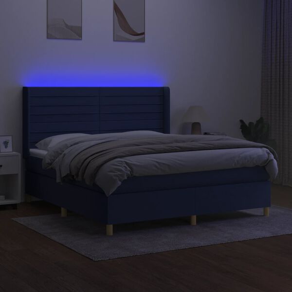 vidaXL Letto a Molle con Materasso e LED Blu 160x200 cm in Tessuto