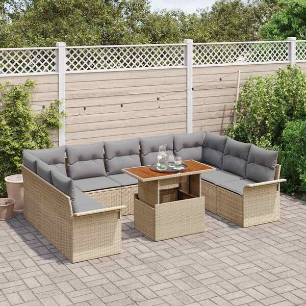 vidaXL Set Divano da Giardino con cuscino 10 pcs beige e grigio chiaro