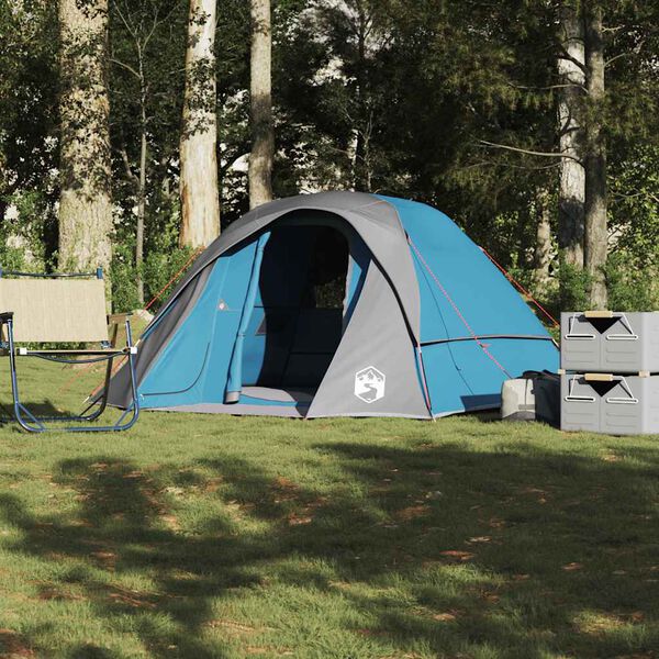 vidaXL Tenda da Campeggio a Cabina per 4 Persone Blu Impermeabile