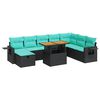 vidaXL Set Divani da Giardino 9 pz con Cuscini Nero Polyrattan Acacia