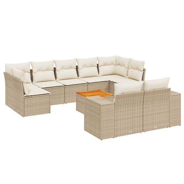 vidaXL Set Divano da Giardino 10 pz con Cuscini Beige in Polyrattan
