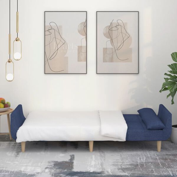 vidaXL Divano Letto a 2 Posti con 2 Cuscini Blu in Tessuto