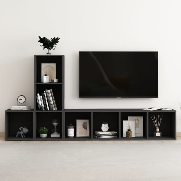 vidaXL Set Mobile TV 3 pz Nero in Legno Multistrato