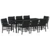 vidaXL Set da Pranzo per Giardino con cuscino 9 pcs Nero polyrattan