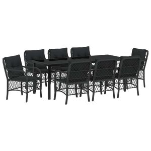 vidaXL Set da Pranzo per Giardino con cuscino 9 pcs Nero polyrattan