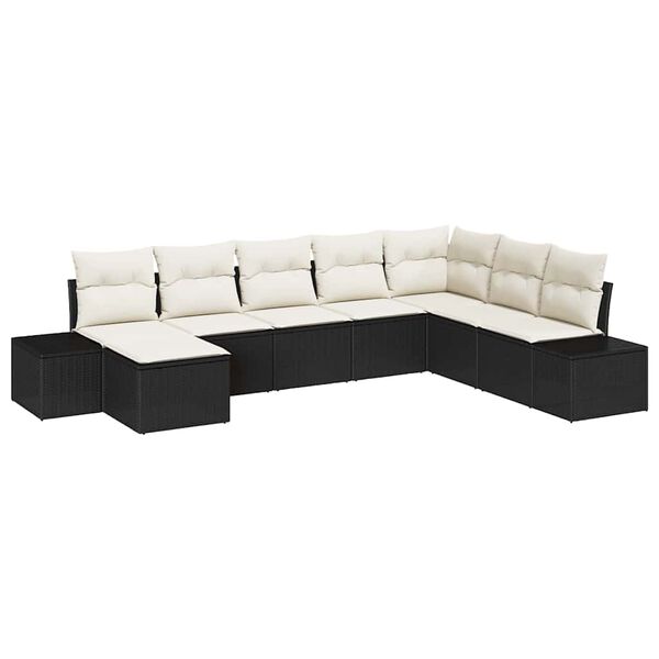 vidaXL Set Divano da Giardino 8 pcs Nero e Crema polyrattan