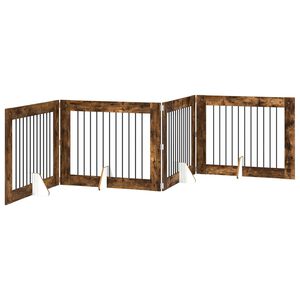 vidaXL Cancello per cani pieghevole con supporti 4 pz Rovere Fumo
