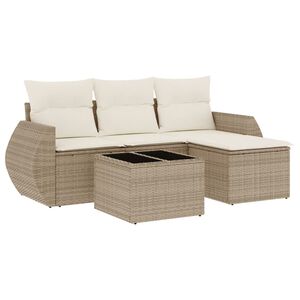vidaXL Set Divano da Giardino 5 pz con Cuscini Beige in Polyrattan