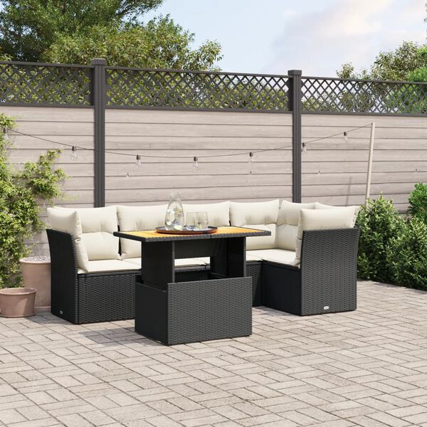 vidaXL Set Divani da Giardino 5 pz con Cuscini in Polyrattan Nero