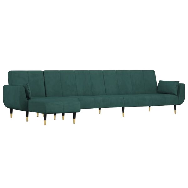 vidaXL Divano Letto a L Verde Scuro 275x140x70 cm in Velluto
