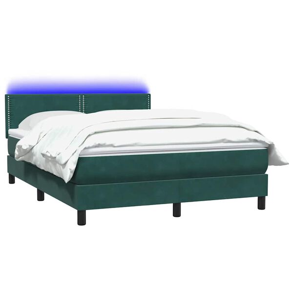 vidaXL Letto a Molle con Materasso e LED Verde Scuro 160x210 cm Velluto