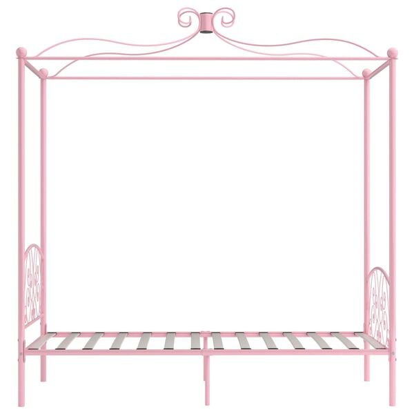 vidaXL Letto a Baldacchino Rosa in Metallo 90x200 cm