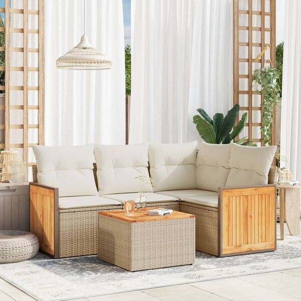 vidaXL Set Divano da Giardino 5 pz con Cuscini Beige in Polyrattan