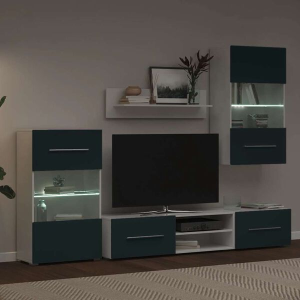vidaXL Unit&agrave; TV 5 pz con Illuminazione a LED Indaco Opaco Truciolato