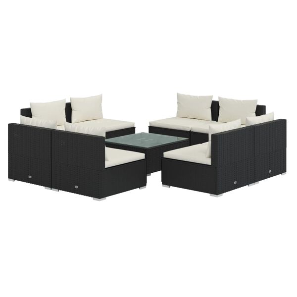 vidaXL Set Divani da Giardino 9 pz con Cuscini in Polyrattan Nero