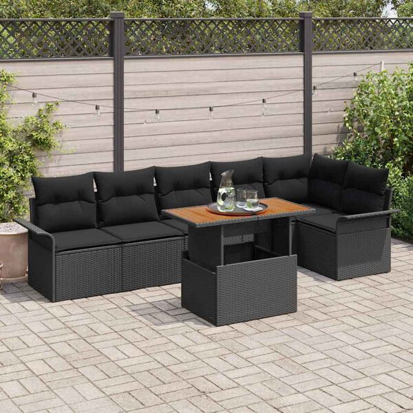 vidaXL Set Divano da Giardino con cuscino 7 pcs Nero polyrattan