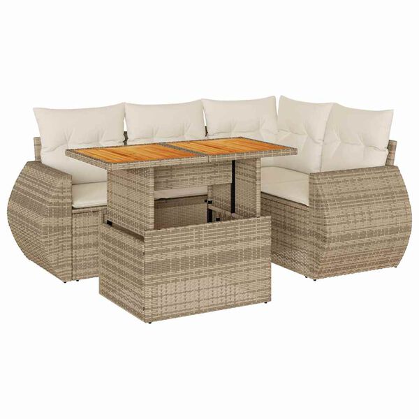 vidaXL Set Divano da Giardino 5 pz con Cuscini Beige in Polyrattan