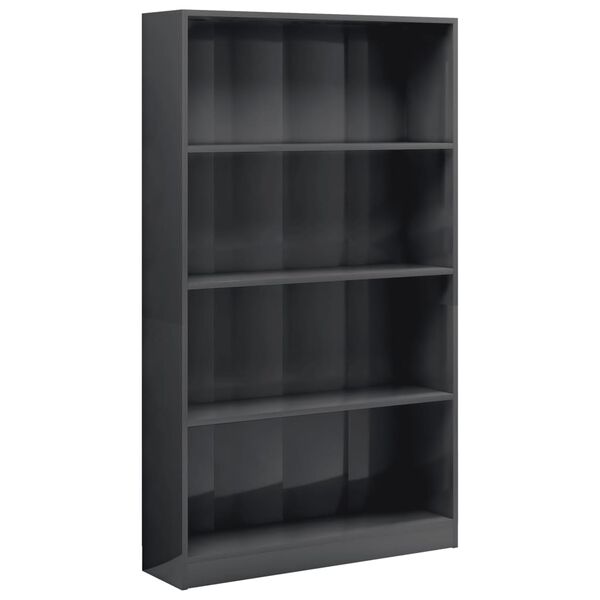 vidaXL Libreria 4 Ripiani Grigio Lucido 80x24x142 cm Legno Multistrato