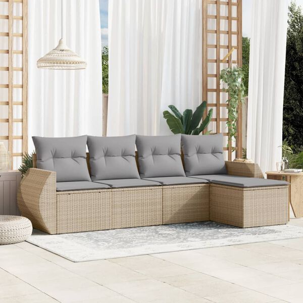 vidaXL Set Divano da Giardino 5 pz con Cuscini Beige in Polyrattan