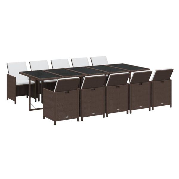 vidaXL Set da Pranzo da Giardino 11 pz con Cuscini Polyrattan Marrone