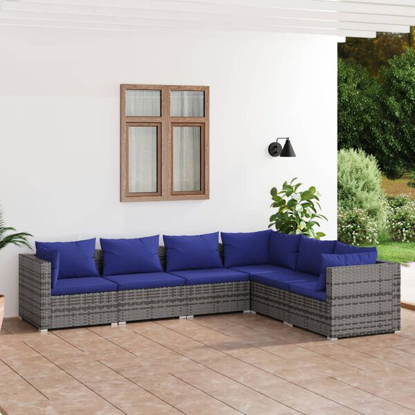 vidaXL Set Divani da Giardino 6 pz con Cuscini in Polyrattan Grigio