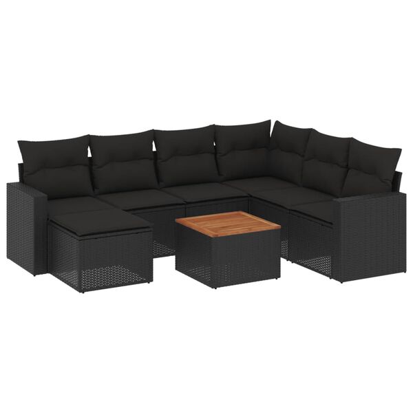 vidaXL Set Divani da Giardino con Cuscini 8 pz Nero in Polyrattan