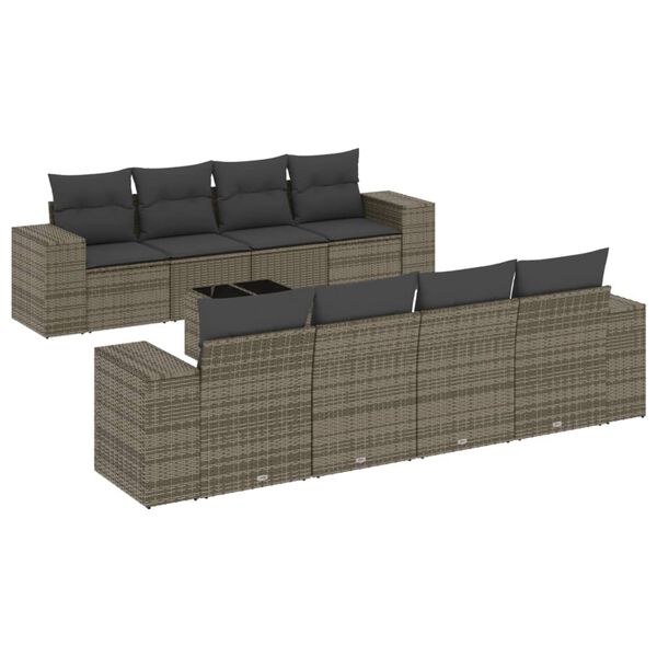 vidaXL Set Divano da Giardino 9 pz con Cuscini Grigio in Polyrattan