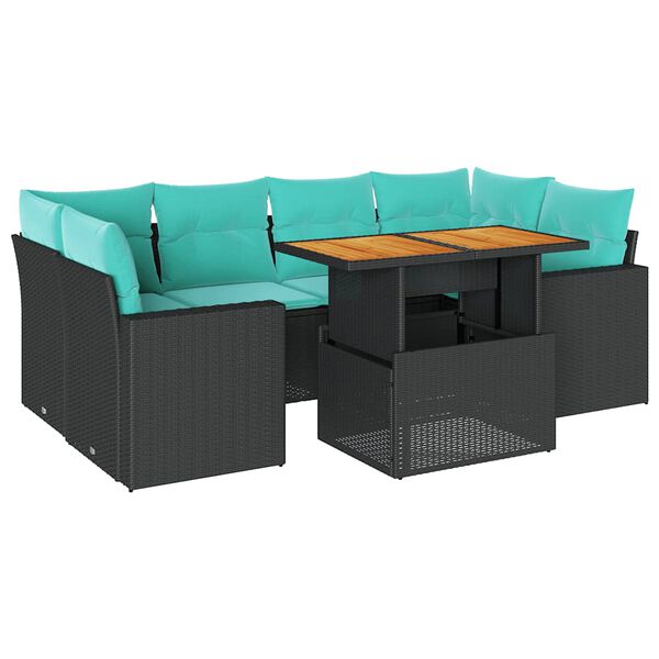 vidaXL Set Divani da Giardino con Cuscini 7pz Nero Polyrattan