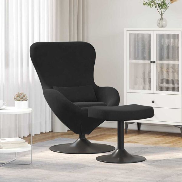 vidaXL Sedia Egg con Pouf Nero 63 x 73 x 90 cm Velluto