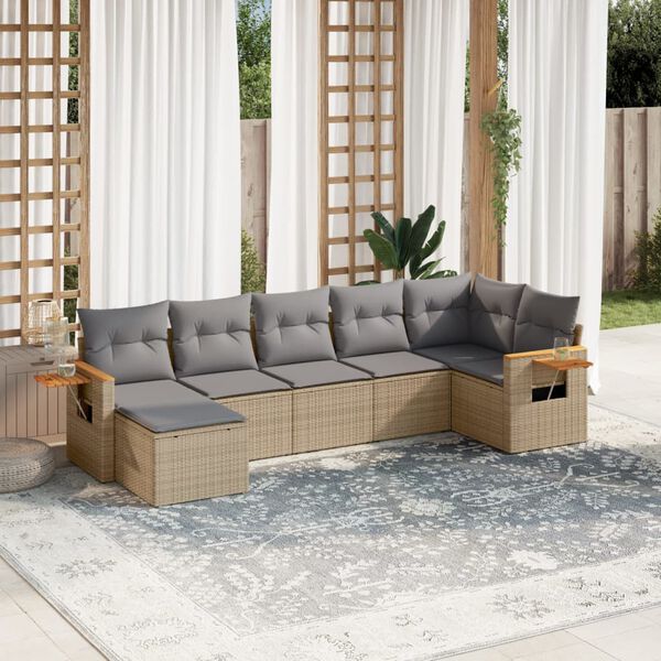 vidaXL Set Divani da Giardino 7 pz con Cuscini Beige in Polyrattan