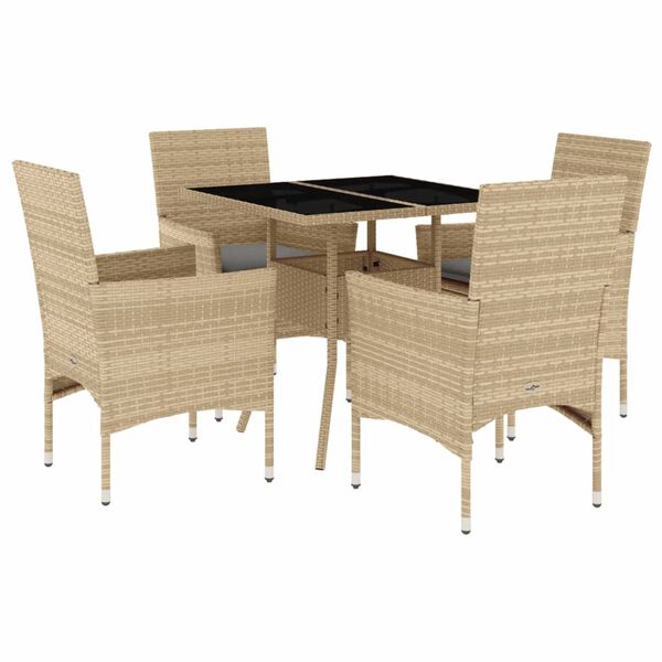 vidaXL Set da Pranzo da Giardino 5 pz con Cuscini Polyrattan e Vetro