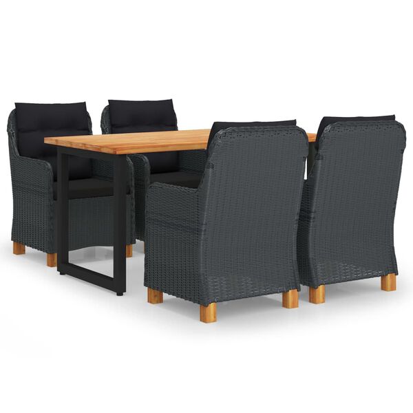 vidaXL Set da Pranzo per Giardino 5 pz Cuscini Polyrattan Grigio Scuro