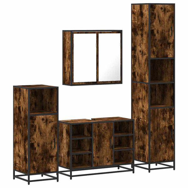 vidaXL Set Mobili da Bagno 4 pz Rovere Fumo in Legno Multistrato