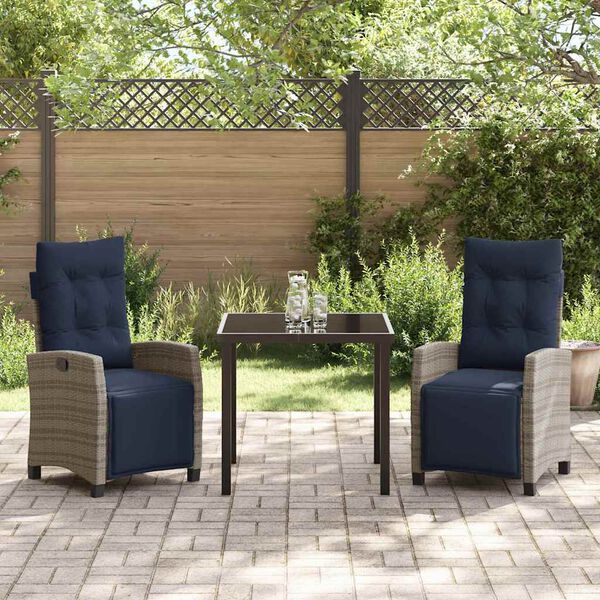 vidaXL Set da Pranzo per Giardino con cuscino 3 pcs Grigio polyrattan
