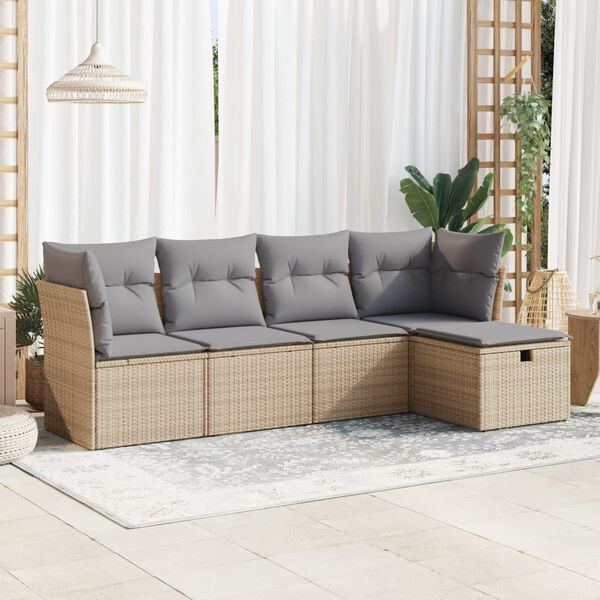 vidaXL Set Divano da Giardino 5 pz con Cuscini Beige in Polyrattan