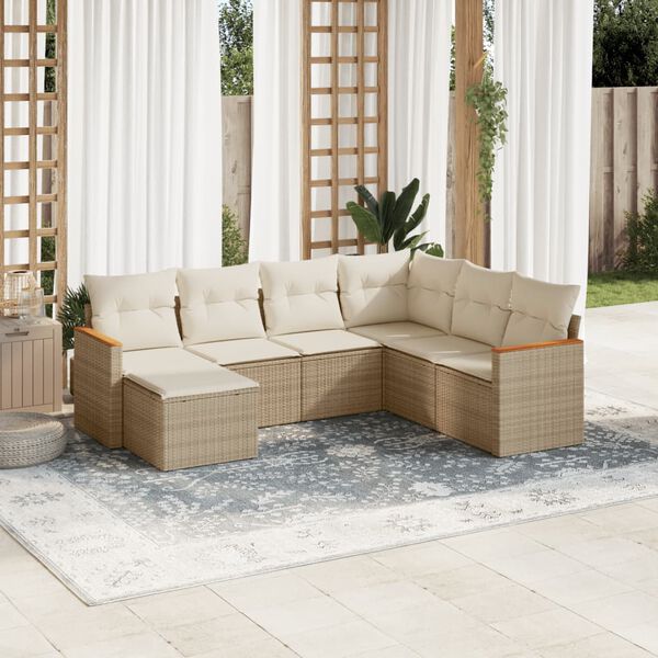 vidaXL Set Divani da Giardino 7 pz con Cuscini Beige in Polyrattan