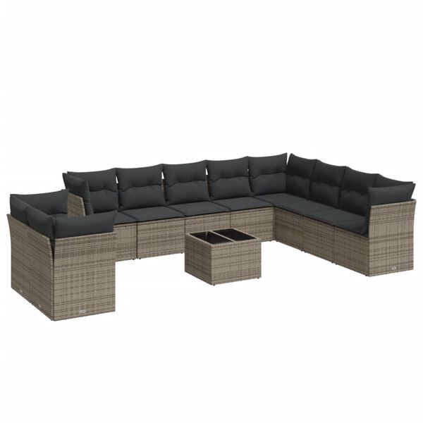 vidaXL Set Divani da Giardino 11 pz con Cuscini in Polyrattan Grigio