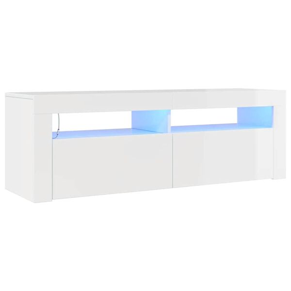 vidaXL Mobile Porta TV con Luci LED Bianco Lucido 120x35x40 cm
