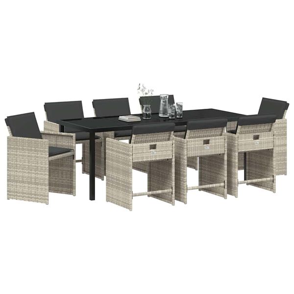 vidaXL Set da Pranzo per Giardino 9 pcs Grigio chiaro polyrattan