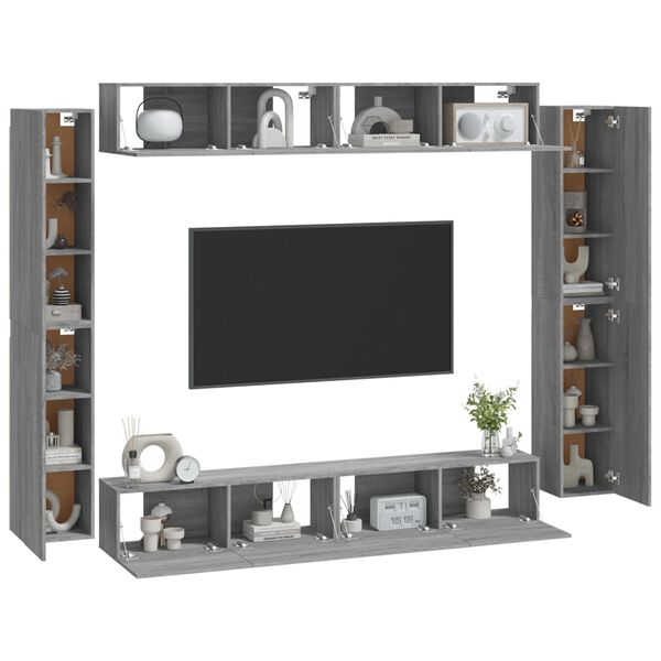 vidaXL Set Mobili Porta TV 8pz Grigio Sonoma in Legno Multistrato
