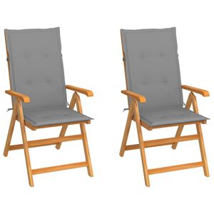 vidaXL Sedie Pieghevoli 2 pz con Cuscini Grigi in Massello di Teak