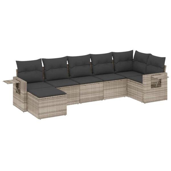 vidaXL Set Divani da Giardino 7pz con Cuscini Grigio Chiaro Polyrattan