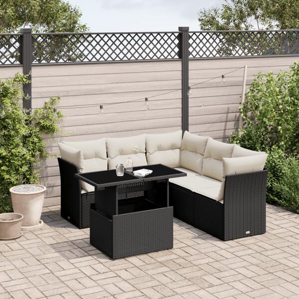 vidaXL Set Divano da Giardino 6 pz con Cuscini Nero in Polyrattan