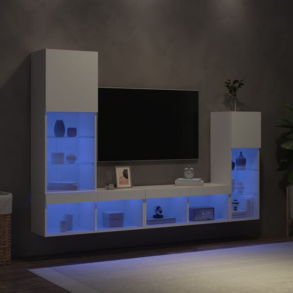 vidaXL Mobili TV a Muro con LED 4pz Bianchi in Legno Multistrato